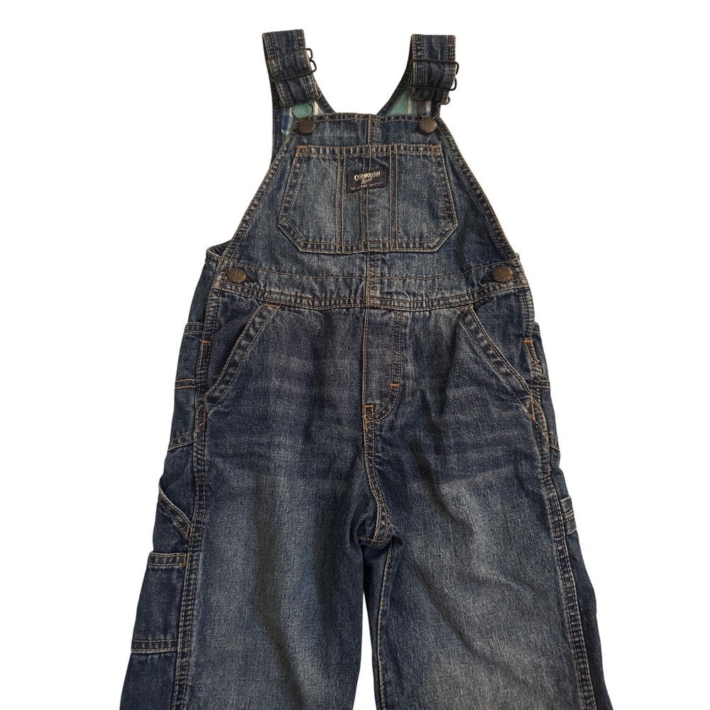 OshKosh Bgosh Toddler 3T Flannel Lined Denim Carpenter Overalls Blue Plaid Bibs